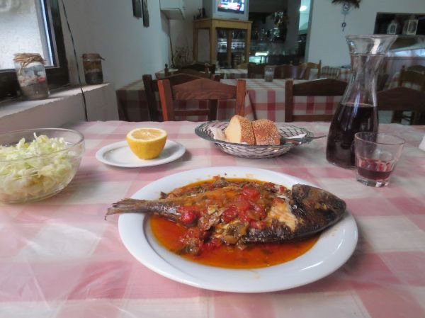 A taverna table by the sea