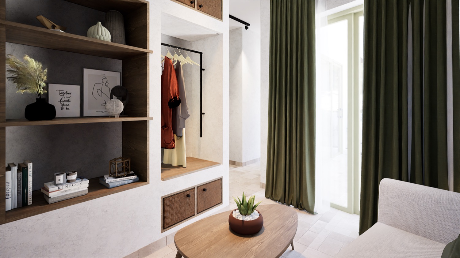 A day in the room — tall doors, bougainvillea